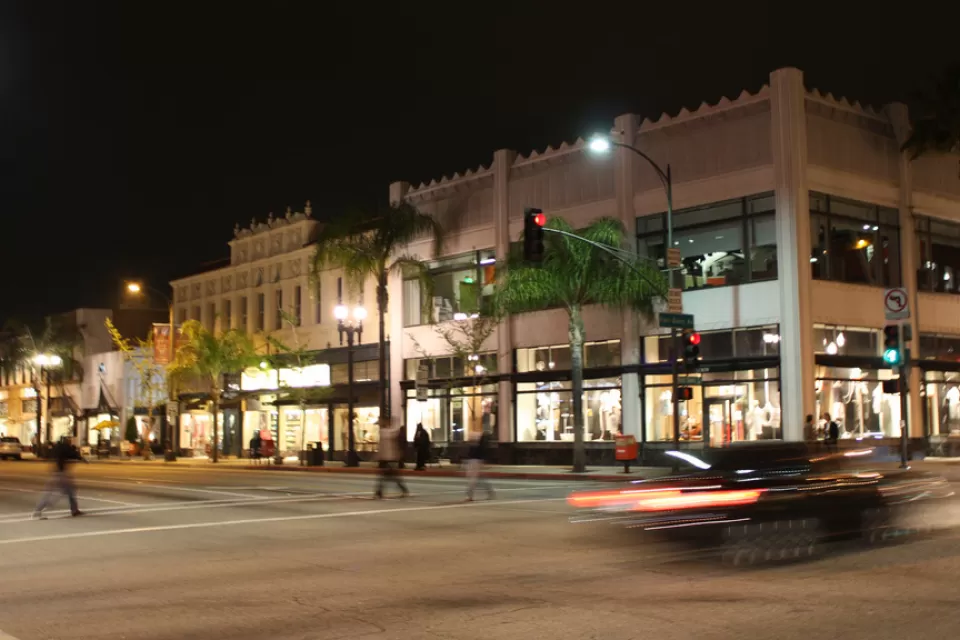 night time image of active downtown pasadena